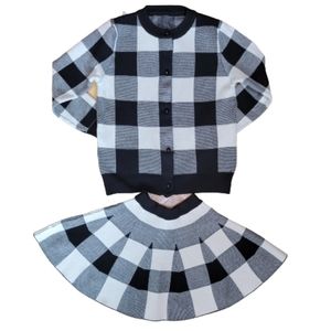 Girls Checkered Cardigan Sweater and Skirt Set  Black and Cream  Size 7/8  NEW